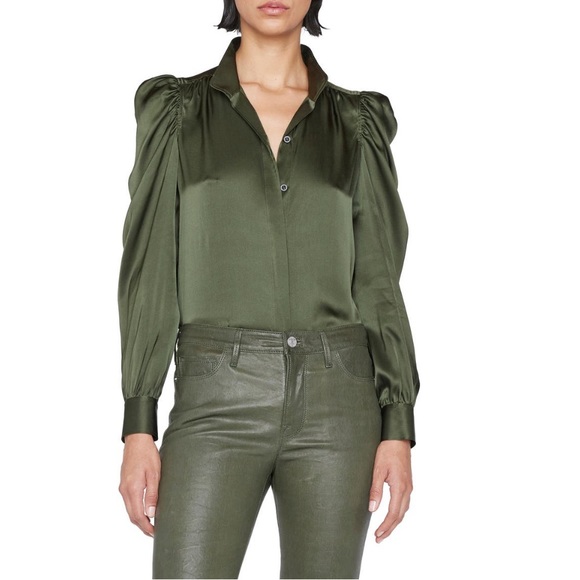 NWT💕Frame Gillian Silk Puff-Sleeve Blouse in Surplus Size L - Picture 4 of 14